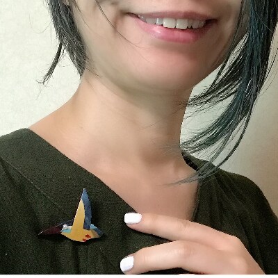 かわせみブローチ【和紙貼り絵アクセサリー】