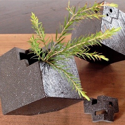 花器 キューブ(中) 黒 (H038109)