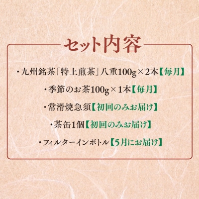 【毎月お届け12回】特上煎茶八重100g2本と季節の茶100g1本(急須付き)(H047124)