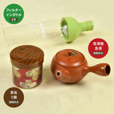 【毎月お届け12回】特上煎茶八重100g2本と季節の茶100g1本(急須付き)(H047113)