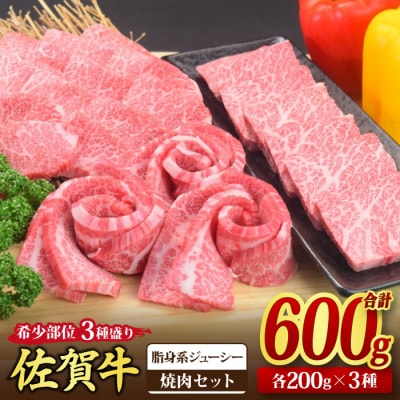 佐賀牛 希少部位 焼肉3点盛り合せ 600g(200gx3種)【脂身系ジューシー】(H085142)