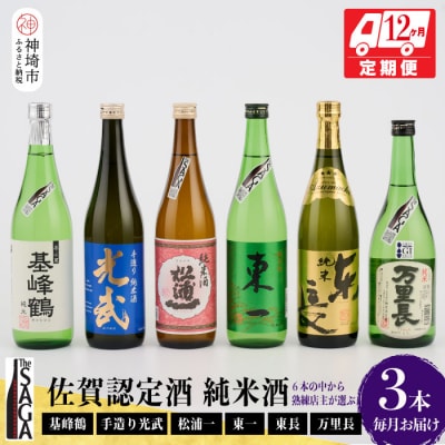 TheSAGA認定酒 純米酒おまかせ3本 定期便12回(H072158)