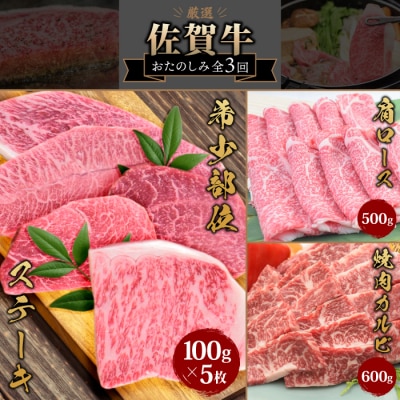 【3回定期便】佐賀牛 定期便(ヒレ サーロイン カルビ 肩ロース 希少部位) (H085145)