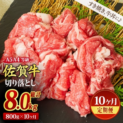 【10回定期便】佐賀牛 贅沢 切り落とし 800g(合計8kg)(H085187)