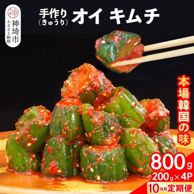 【10カ月定期便】【一子相伝】秘伝のオイ(きゅうり)キムチ 200g×4パック(H104129)
