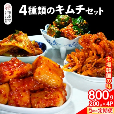 【5カ月定期便】【一子相伝】秘伝の4種類のキムチ 200g×4パック(H104304)
