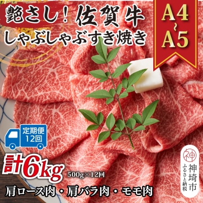 【12か月定期便】【A4～A5】佐賀牛しゃぶしゃぶすき焼き用 500g×12回(H112293)
