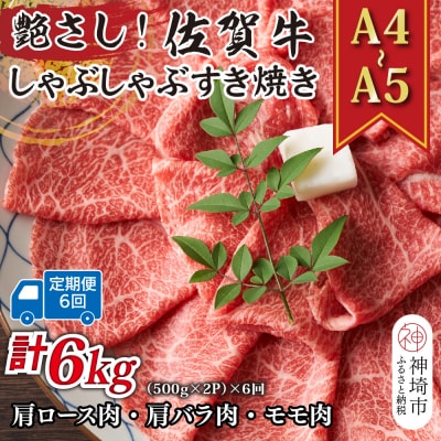 【6か月定期便】【A4～A5】佐賀牛しゃぶすき用 1kg(小分け)×6回(H112304)