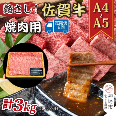 【6か月定期便】【A4～A5】佐賀牛焼肉用 500g×6回(H112167)