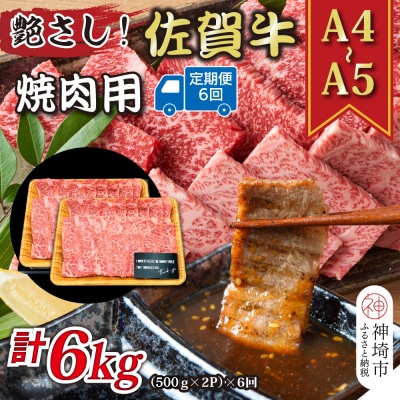 【6か月定期便】【A4～A5】佐賀牛焼肉用 1kg(小分け)×6回(H112170)