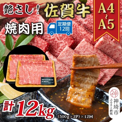 【12か月定期便】【A4～A5】佐賀牛焼肉用 1kg(小分け)×12回(H112171)