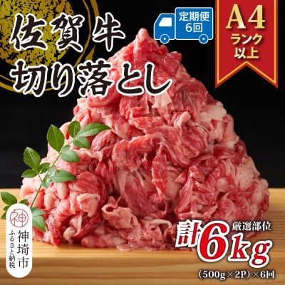 【6か月定期便】【A4～A5】佐賀牛切り落とし 1kg(小分け)×6回(H112313)