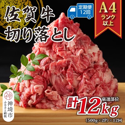 【12か月定期便】【A4～A5】佐賀牛切り落とし 1kg(小分け)×12回(H112314)