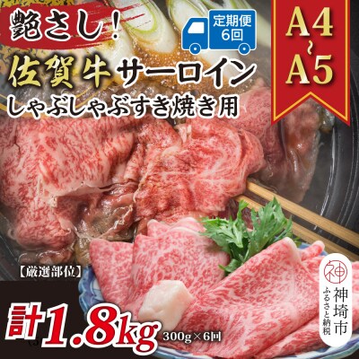 【6か月定期便】【厳選部位】【A4～A5】佐賀牛サーロイン 300g×6回(H112200)