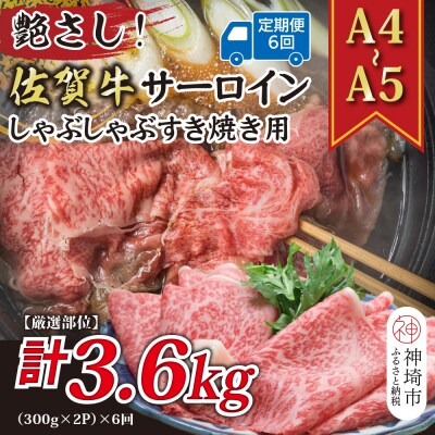 【6か月定期便】【A4～A5】佐賀牛サーロイン 600g(小分け)×6回(H112206)