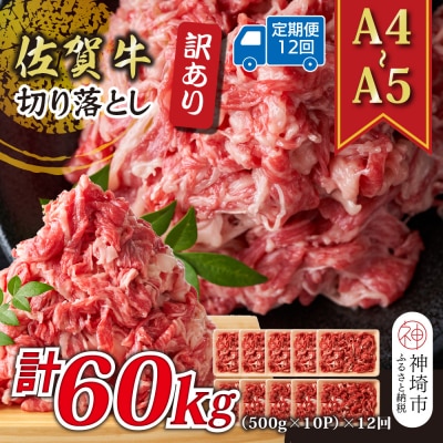 【12か月定期便】訳あり【A4～A5】佐賀牛切り落とし 5kg(小分け)×12回(H112326)