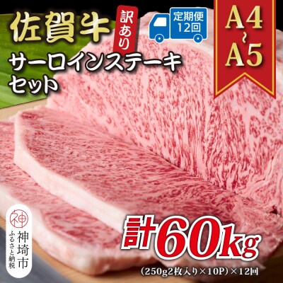 【12か月定期便】訳あり【A4～A5】佐賀牛サーロインステーキ 計5kg×12回(H112222)