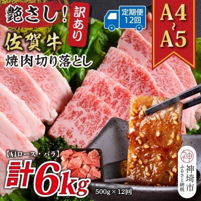 【12か月定期便】訳ありA4～A5 佐賀牛焼肉切り落とし 500g×12回(H112240)