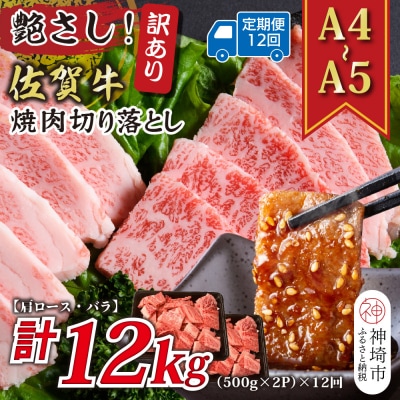 【12か月定期便】訳ありA4～A5 佐賀牛焼肉切り落とし 1kg(小分け)×12回(H112243)