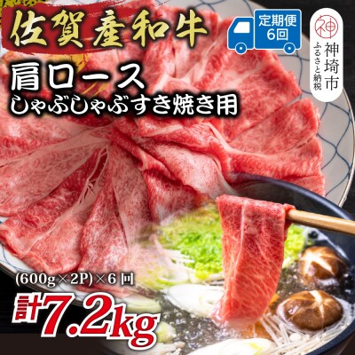 【6か月定期便】佐賀産和牛肩ロースしゃぶすき用 1.2kg(小分け)×6回(H112337)
