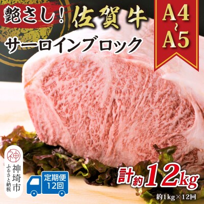 【12か月定期便】【A4～A5】佐賀牛サーロインブロック 約1kg×12回(H112270)