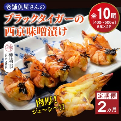 【2カ月定期便】ブラックタイガーの西京味噌漬け 5尾×2パック×2回(H032141)
