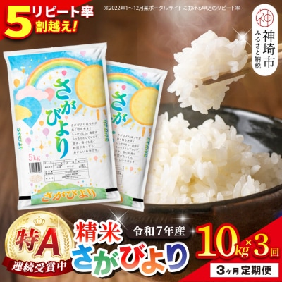 【定期便3ヶ月】令和7年産 さがびより 精米 10kg×3回(H015207)