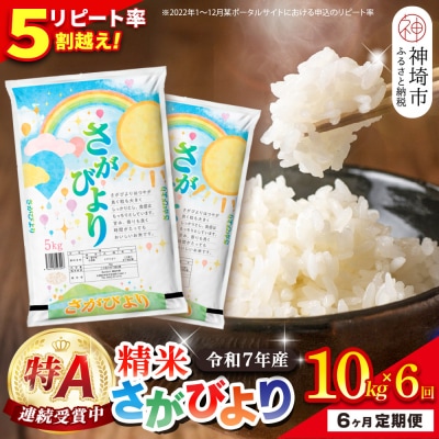 【定期便6ヶ月 新米】令和7年産 さがびより 精米 10kg×6回(H015208)