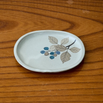 和紙染草花文楕円皿(H025151)