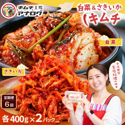 【6カ月定期便】人気2種の本格キムチ 白菜&さきいかセット(各400g×2パック)(H104288)