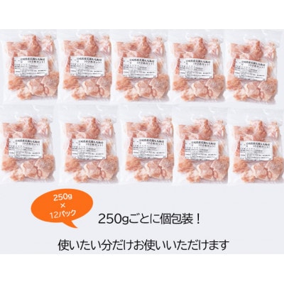 【毎月定期便】宮崎県産若鶏モモ切身IQF 250g×12P 3kg×6回　合計18kg全6回