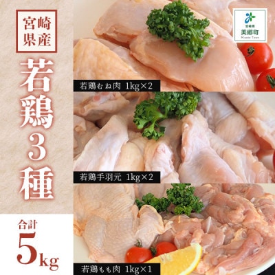 宮崎県産若鶏3種セット(むね・手羽元・もも)合計5kg