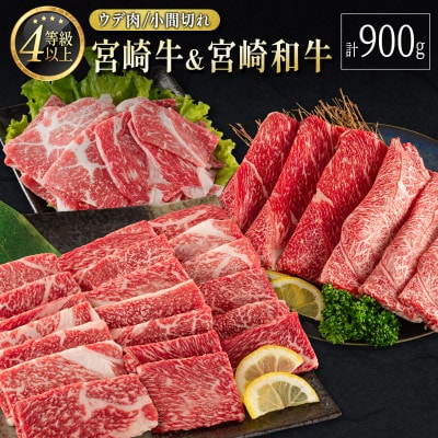 宮崎牛&宮崎和牛(ウデ肉/ウデスライス/小間切れ)計900g【C371】(新富町)