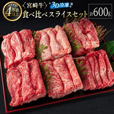 ≪3D冷凍≫宮崎牛食べ比べスライスセット(100g×6種類)【C350】(新富町)