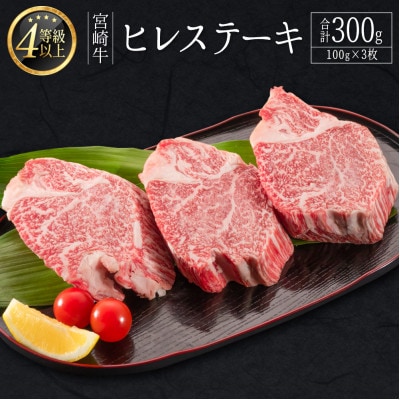 宮崎牛ヒレステーキ　合計300g(100g×3枚)【D160】(新富町)