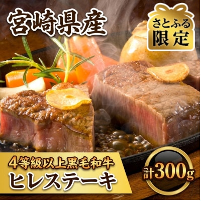 【さとふる限定】4等級以上宮崎県産黒毛和牛ヒレステーキ 計300g(新富町)