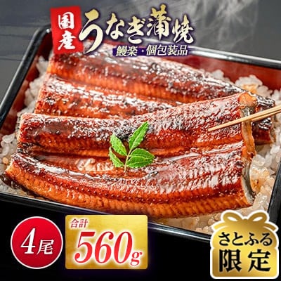 【さとふる限定】宮崎県新富町産うなぎ蒲焼4尾(計560g以上)