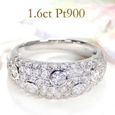 14号】指輪 PT900 プラチナ ダイヤモンド 1.6ct パヴェドットリング