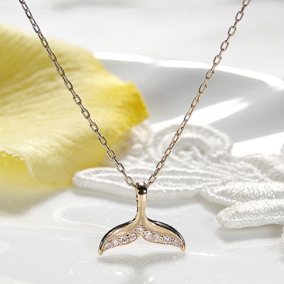ハワイアン ネックレス K18YG ゴールド ダイヤ 0.05ct クジラ【f168-k18yg】