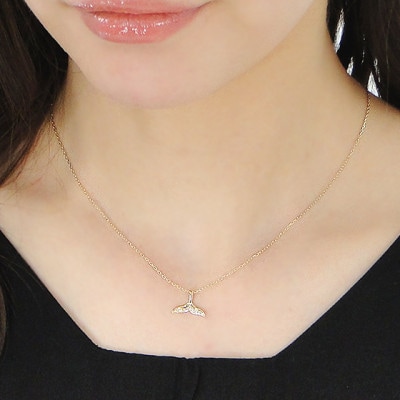 ハワイアン ネックレス K18YG ゴールド ダイヤ 0.05ct クジラ【f168-k18yg】