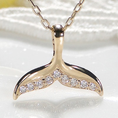ハワイアン ネックレス K18YG ゴールド ダイヤ 0.05ct クジラ【f168-k18yg】
