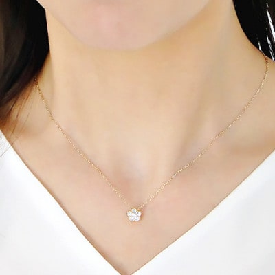 ネックレス K18YG ダイヤ 0.26ct ブルーダイヤ 小花 【f171-k18yg-1】