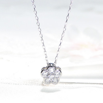 ネックレス PT900 ダイヤ 0.26ct ブルーダイヤ 小花 リバーシブル【f171-pt-1】