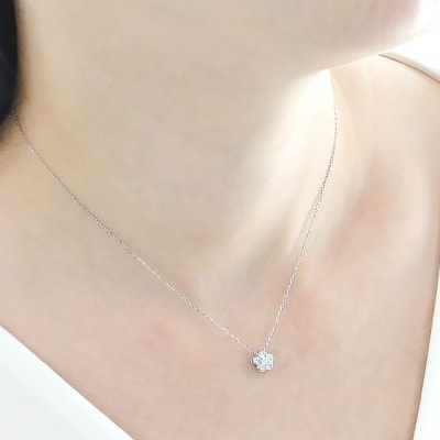 ネックレス PT900 ダイヤ 0.26ct ブルーダイヤ 小花 リバーシブル【f171-pt-1】
