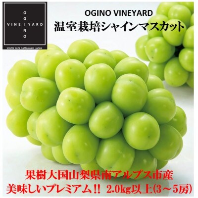 シャインマスカット2.0kg以上(3～5房)ギフト化粧箱入り、お中元、贈り物に