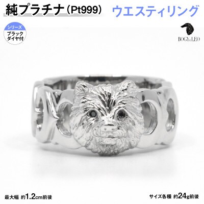 純プラチナ製(Pt999) 『ウエスティ』ブラックダイヤ入りリング 20号