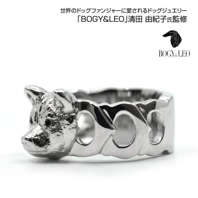 純プラチナ製(Pt999) 『柴犬』ブラックダイヤ入りリング 19号