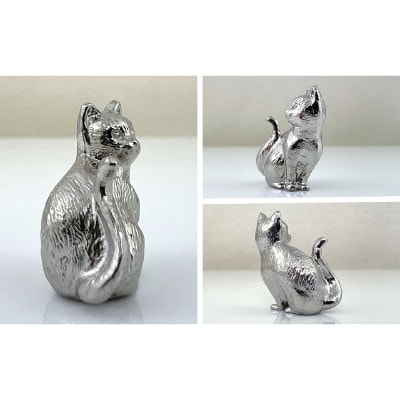 純プラチナ製(Pt999) 幸運かぎしっぽネコ ミニチュアオブジェ