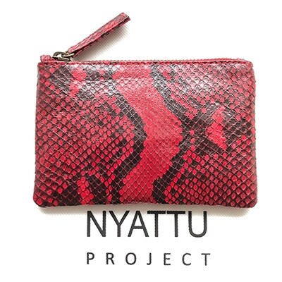 NYATTU PROJECT　天然パイソン革(ヘビ革)フラグメントケース(ポーチ)レッドダイヤ