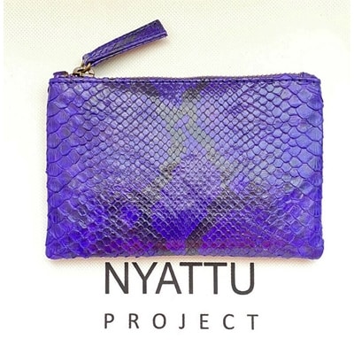 NYATTU PROJECT　天然パイソン革(ヘビ革)フラグメントケース(ポーチ)グレープダイヤ